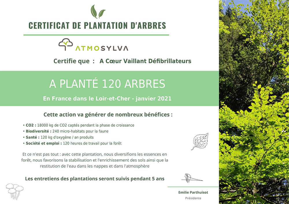 certificat 120 arbres plantés acv