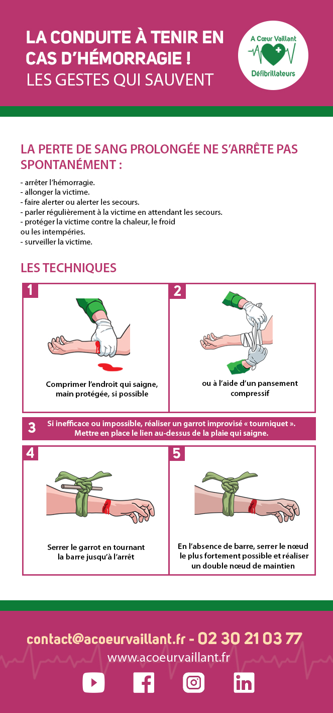 hémorragie Gestes qui saveunt par A Coeur Vaillant Défibrillateurs