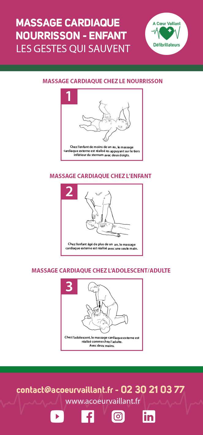 Massage cardiaque nourrisson enfant A Coeur Vaillant Défibrillateurs