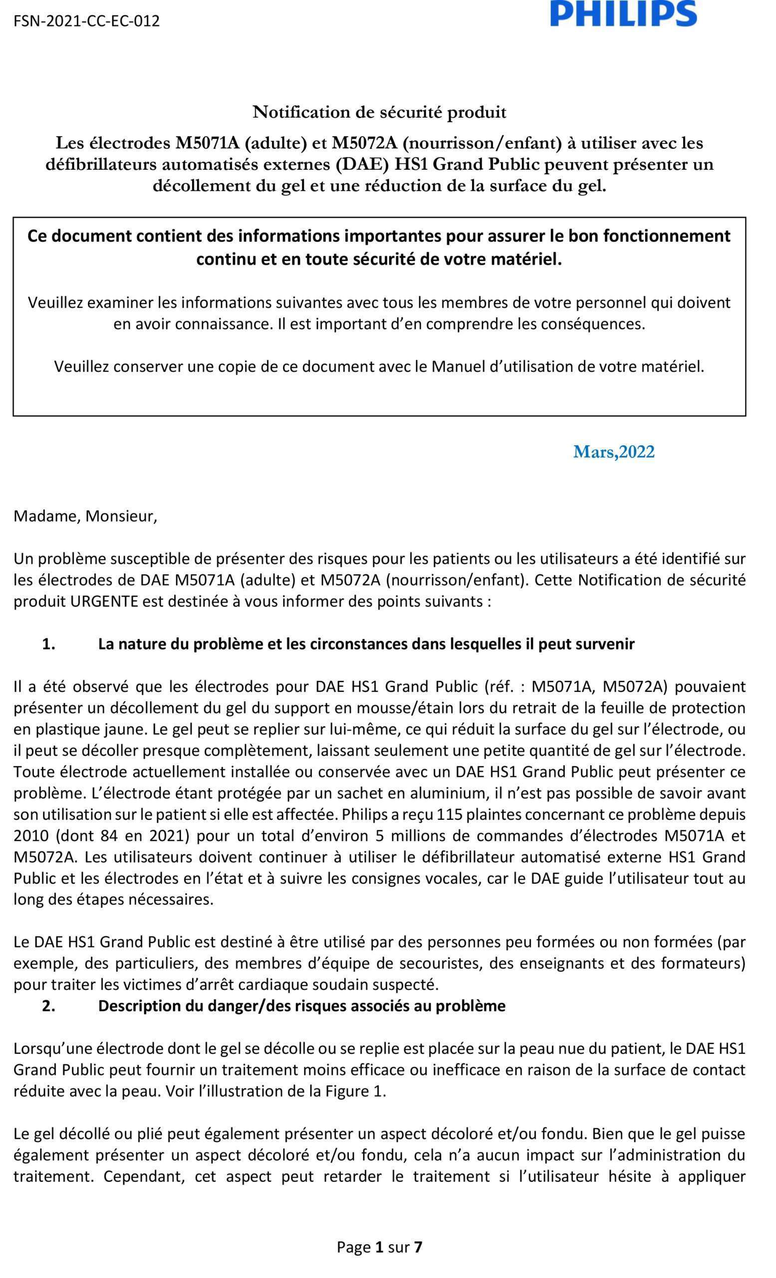 Alerte sécurité Philips HS1 Alerte sécurité Philips HS1